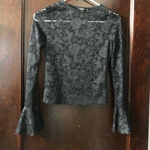 Black Lace Blouse with Bell Sleeves